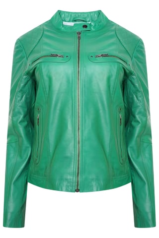 Pelle D’annata Ladies Real Leather Biker Jacket in Cool Green