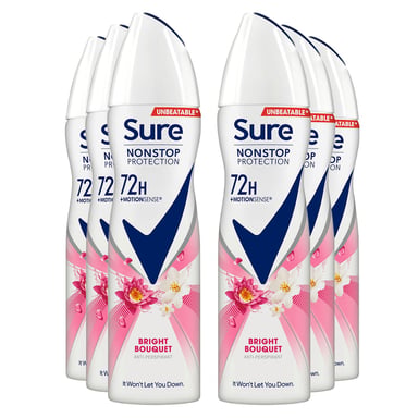 Sure Women Anti-Perspirant 72H Nonstop Protection Deo Bright Bouquet 150ml, 6pk