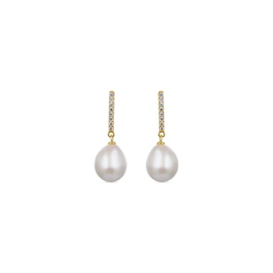 Luxenter Sterling zilveren 925 oorbellen met witte parel afgewerkt in 18K geelgoud - Nolshu