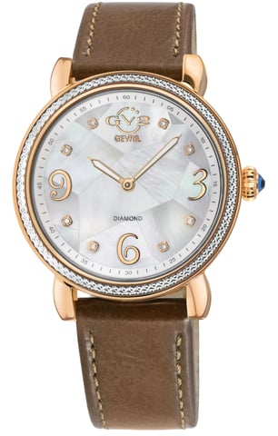 GV2 Ravenna 12611 White MOP Dial Taupe Leather Swiss Quartz Watch