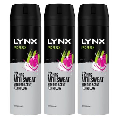 Lynx Anti-Perspirant Epic Fresh 72H Sweat & Odour Protection Deodorant, 3x200ml