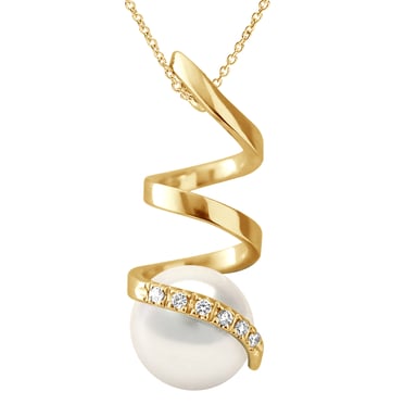 Diamond Pendant 0.060 Cts Gekweekte Pearl Zoetwater 7-8mm ronde witte geel goud
