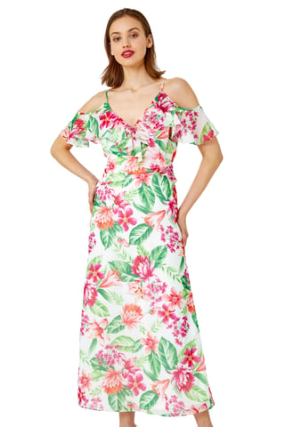 Floral Print Cold Shoulder Midi Dress