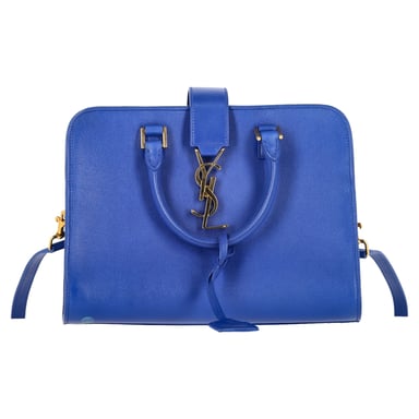 Saint Laurent Baby Monogram Cabas Tote in Blauwe Leren