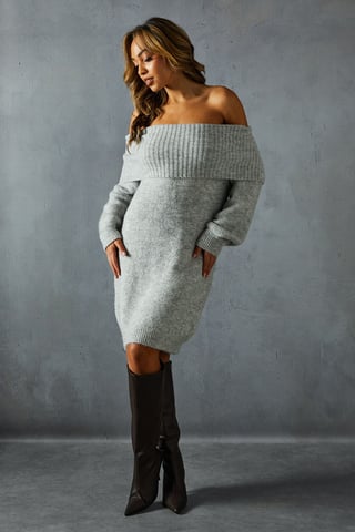 Premium Knit Bardot Foldover Jumper Dress