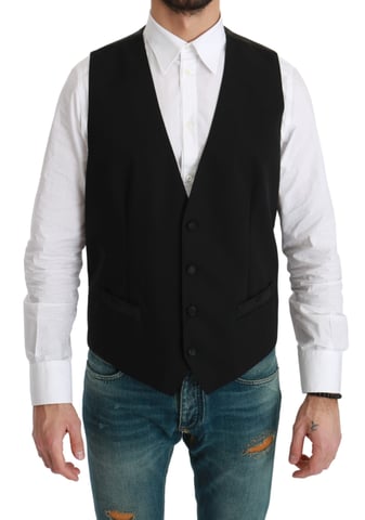 Dolce & Gabbana Mannen Zwarte Waistcoat Formele Virgin Wol Vest