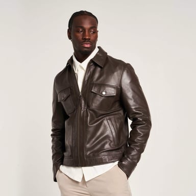 Barneys Originals Brown Leather Harrington