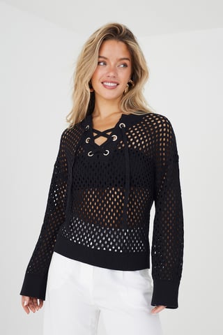 Black 'Hydro' Cotton Open Knit Jumper