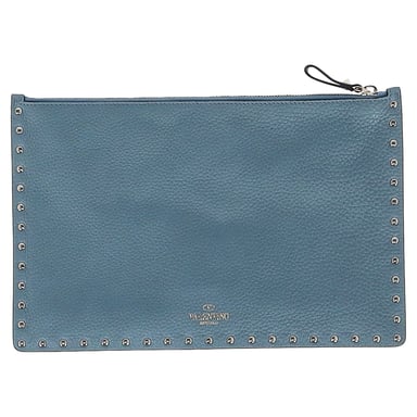 Valentino Garavani Rockstud Clutch Bag in Blue Leather
