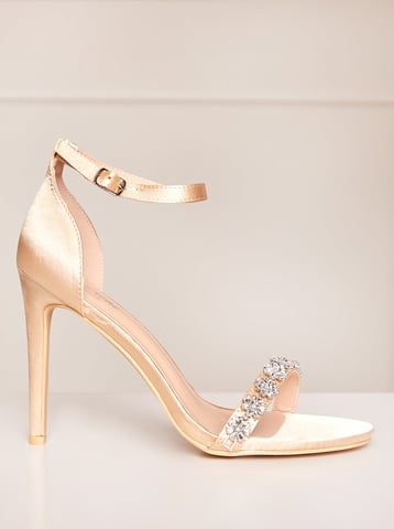 High Heel Diamante Strap Sandal in Champagne