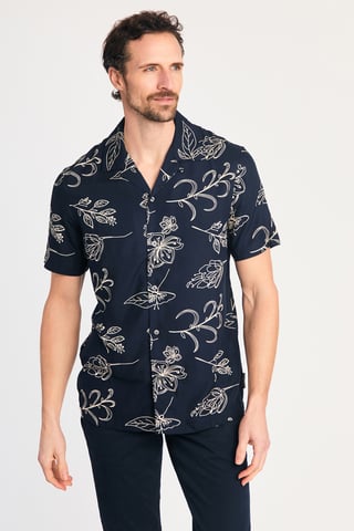 Navy Floral Print Short Sleeve Shirt