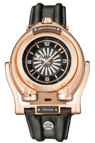 GV2 Triton Black Dial Calfskin Black Leather Swiss Automatic Watch