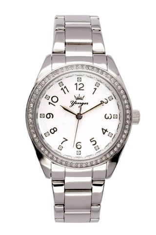 Yonger and Bresson: Silver Stainless Steel Watch with White Dial