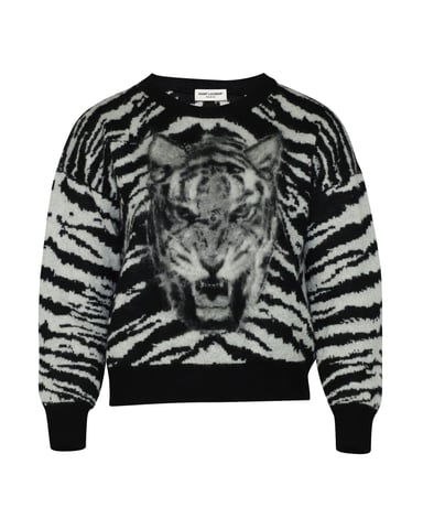 Saint Laurent Tiger Intarsia Jumper in Black Mohair