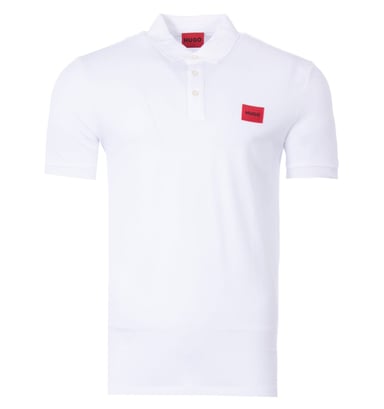 HUGO Logo Patch Sustainable Slim Fit Polo Shirt - White