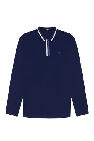D-Rock Mens Long Sleeve Polo Shirt with Dual-Stripe Collar