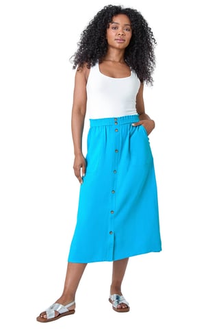 Petite Linen Blend Button A Line Midi Skirt