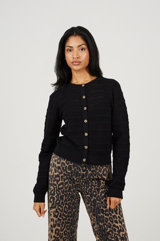 Black Stitch Detail Crew Neck Cardigan