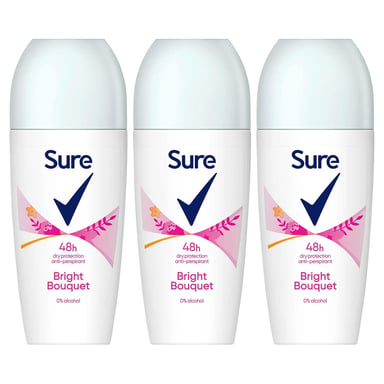 Sure Women Roll On Bright Bouquet AntiPerspirant Deo 48H Protection, 3x50ml