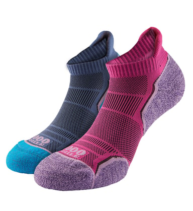 1000 Mile - 2 Pack Dames Enkele Laag Zachte Ademend Hardloopsokken - Felroze / Lavendel