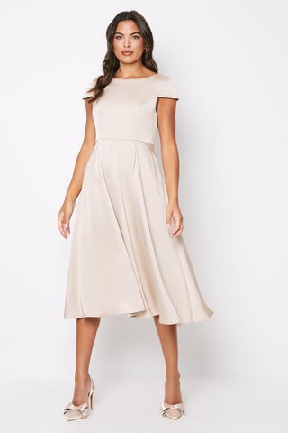 Scoop Neck Cap Sleeve Satin Midi Dress