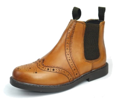 Frank James Cheltenham Leather Tan Brown Junior Brogue Chelsea Boots