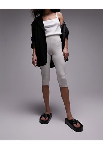 Topshop ribbed cropped legging in off white