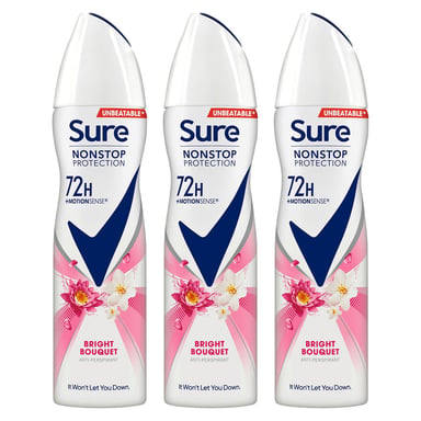 Sure Women Anti-Perspirant 72H Nonstop Protection Deo Bright Bouquet 150ml, 3pk