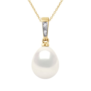 Diamond Pendant 0.010 Cts Gekweekte Pearl Freshwater peer 9-10mm White Yellow Gold