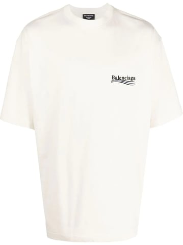 Balenciaga politieke campagne geborduurd logo blauw gestreept T-shirt in wit