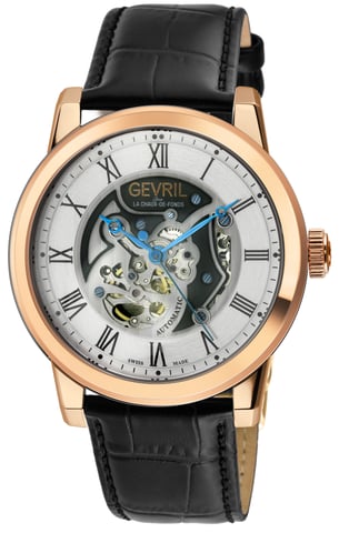 Gevril Men's Vanderbilt Swiss Automatic, Genuine Black Handmade Italian Watch