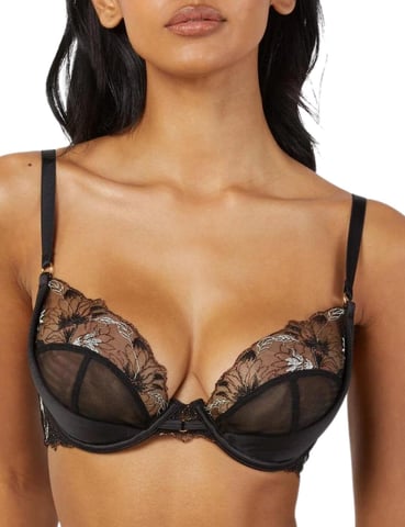 Wolf & Whistle Aria Plunge Bra -  Black/Gold