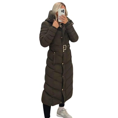 Jess Women’s Long Puffer Coat with Belt & Hood