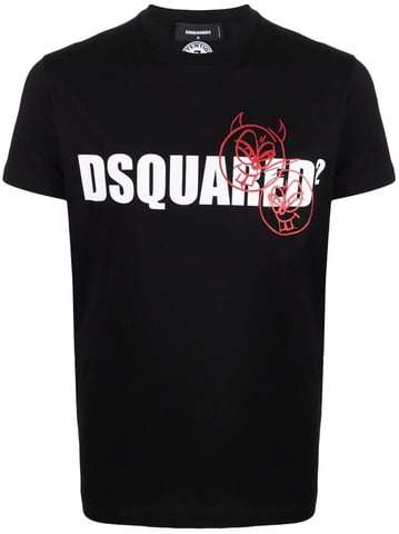 Dsquared2 Katoenen T-shirt met Doodle Logo Gezicht in zwart