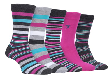 Farah - Mens 5 Pack Natural Organic Bamboo Bright Striped Patterned Socks