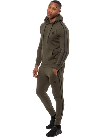 Enzo | Heren Pullover Tape Hoodie Tracksuit Set - Khaki
