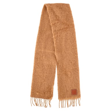 Loewe Logo-appliqué Gehaakte Sjaal in Bruine Mohair
