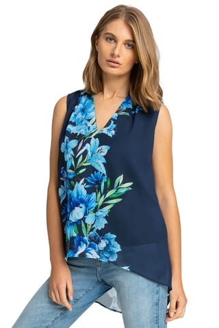 Floral Print Dipped Hem Chiffon Vest Top