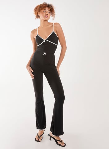 High Waisted Bow Detail Piping Flares