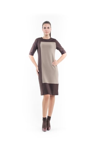 Contrast Stof Shift Jurk Kameel