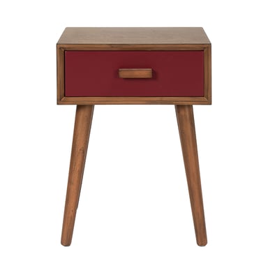 Red Pine Wood Tapered Leg 1-Drawer Side Table