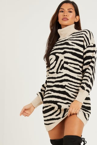 Stone Animal Print Knitted Jumper Dress
