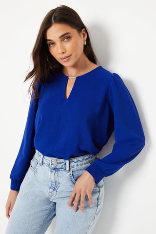 Petite Trim Overhead Short Sleeve Blouse