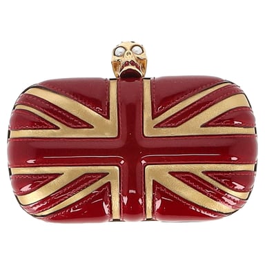 Alexander McQueen Britannia Skull Box Clutch Bag in Red Patent Leather