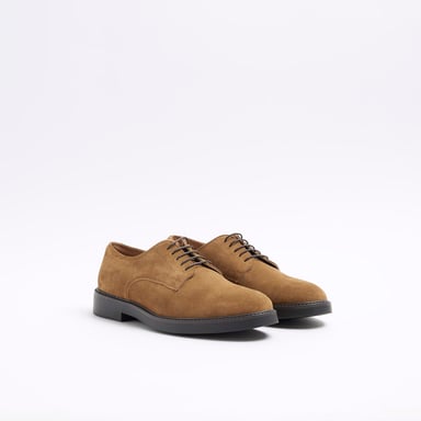 River Island Mens Derby Shoes Brown Suede Round Toe Lace Up