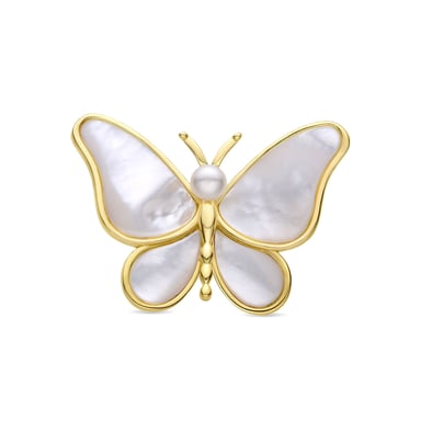 Luxenter broche met wit parelmoer afgewerkt in 18K geel goud - Vlinder