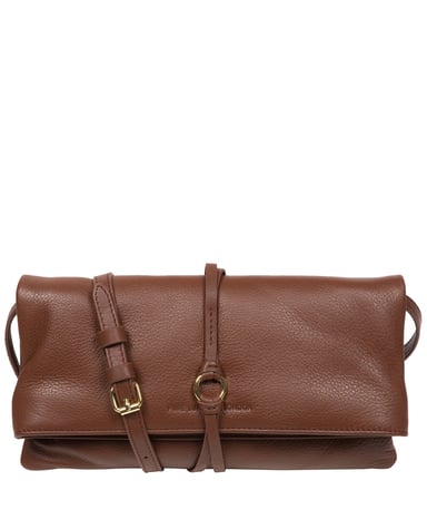 'Selene' Dark Tan Nappa Leather Cross Body Clutch Bag
