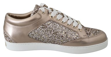 Metallic Leren Sneakers In Balletroze