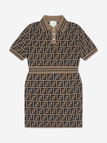 Fendi Girls FF Logo Knitted Dress in Brown