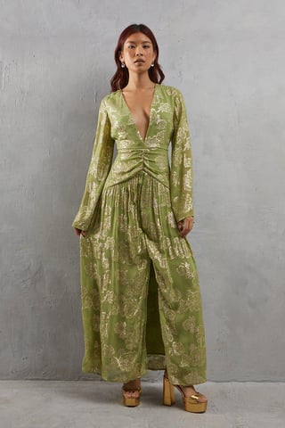 Metallic V Plunge Maxi Dress